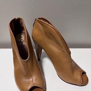 Vince Camuto Tan Heeled Boots with Peep-Toe Design
